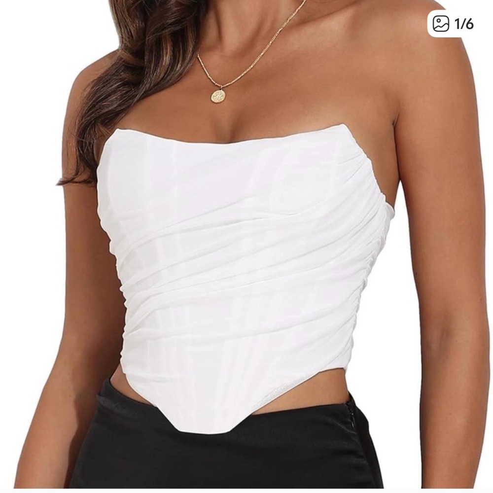 Modegal Strapless Open Back Boned Mesh Bustier Zip Back Corset Crop Top Size 2XL